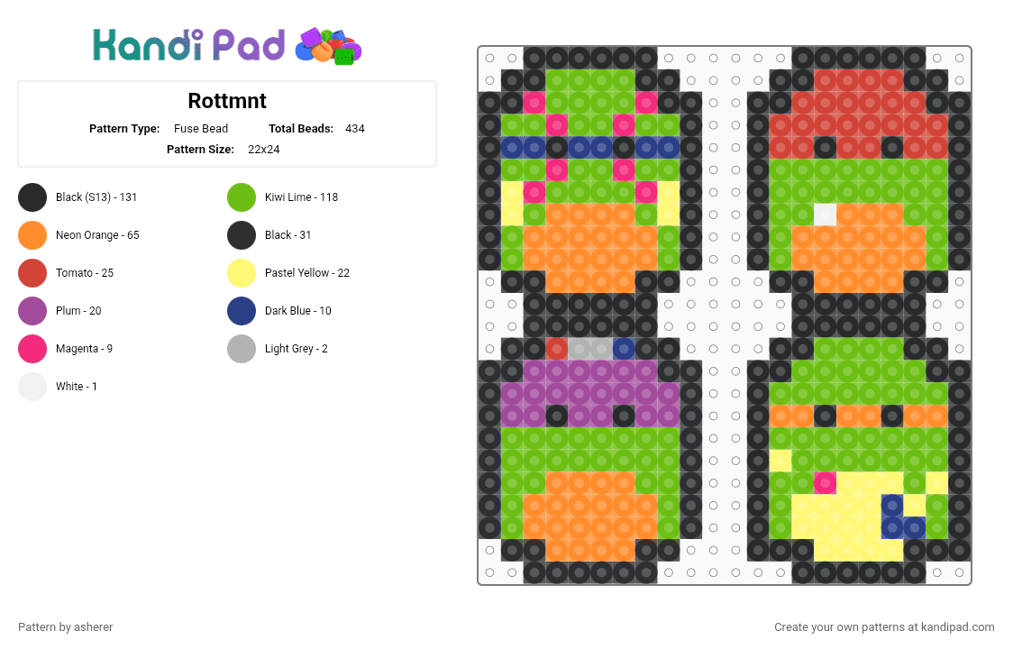 Rottmnt - Fuse Bead Pattern by asherer on Kandi Pad - green, orange
