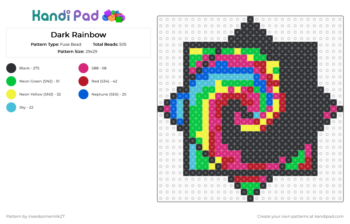 Dark Rainbow - Fuse Bead Pattern by ineedsomemilk27 on Kandi Pad - black,pink,green,red,rainbow,flowstar