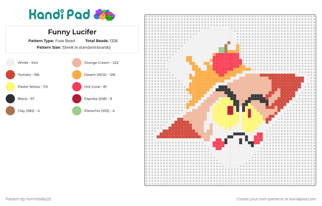 Funny Lucifer (Don\'t Repost) - Fuse Bead Pattern by horrorbaby22 on Kandi Pad - lucifer morningstar,hazbin hotel,character,animation,tv show,hat,white,red