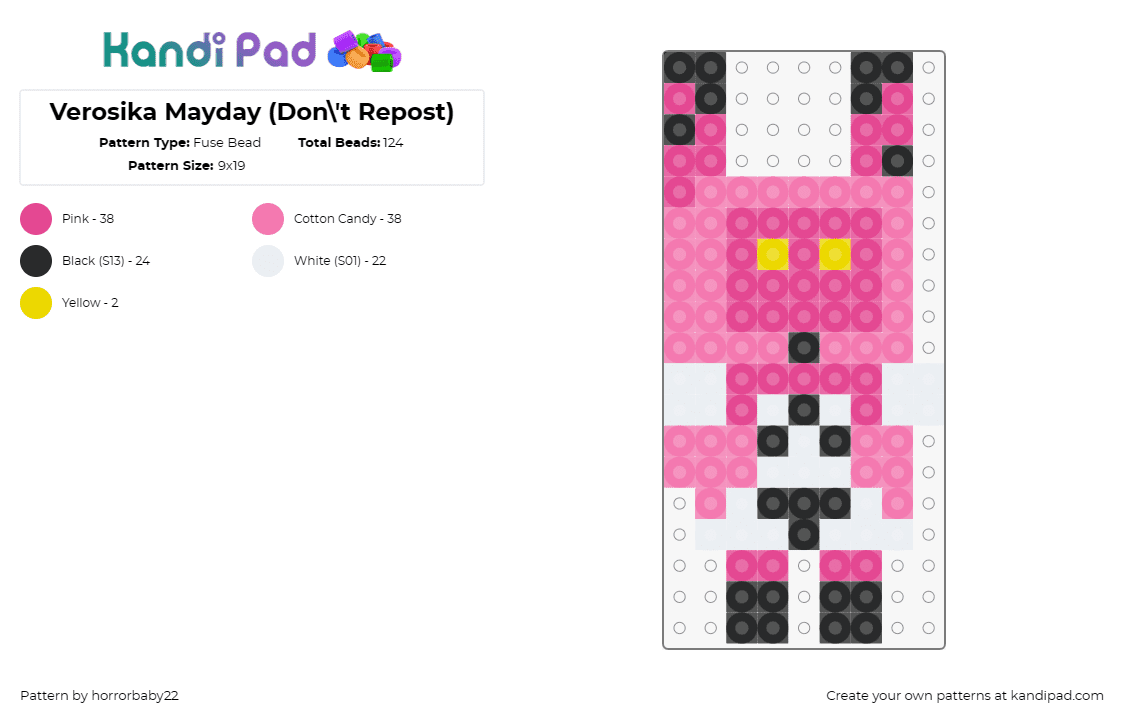 Verosika Mayday (Don\'t Repost) - Fuse Bead Pattern by horrorbaby22 on Kandi Pad - verosika mayday,hazbin hotel,demon,character,tv show,cartoon,small,pink