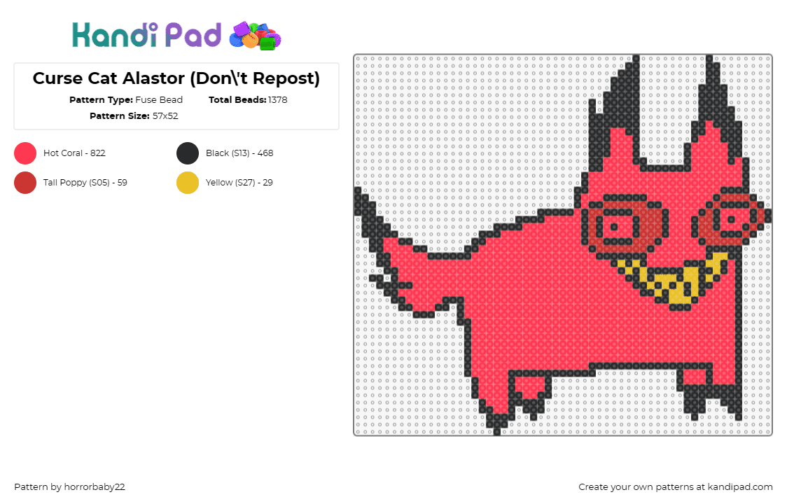 Curse Cat Alastor (Don\'t Repost) - Fuse Bead Pattern by horrorbaby22 on Kandi Pad - alastor,hazbin hotel,demon,dog,character,tv show,red