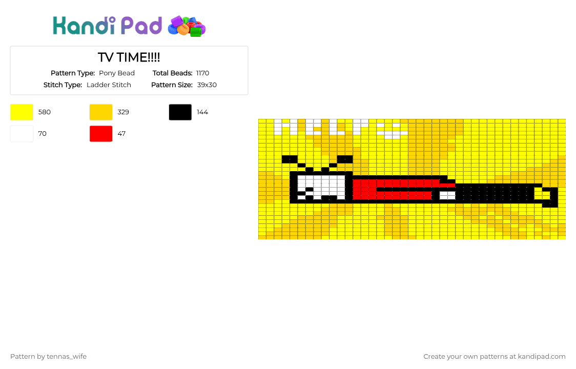 TV TIME!!!! - Pony Bead Pattern by tennas_wife on Kandi Pad - yellow