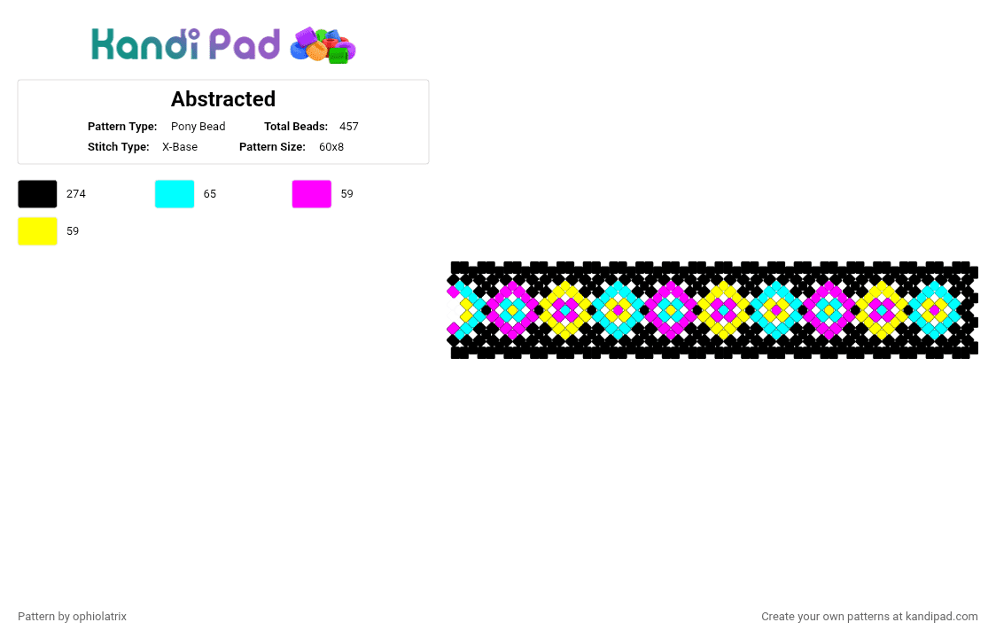 Abstracted - Pony Bead Pattern by ophiolatrix on Kandi Pad - black,pink,light blue,yellow