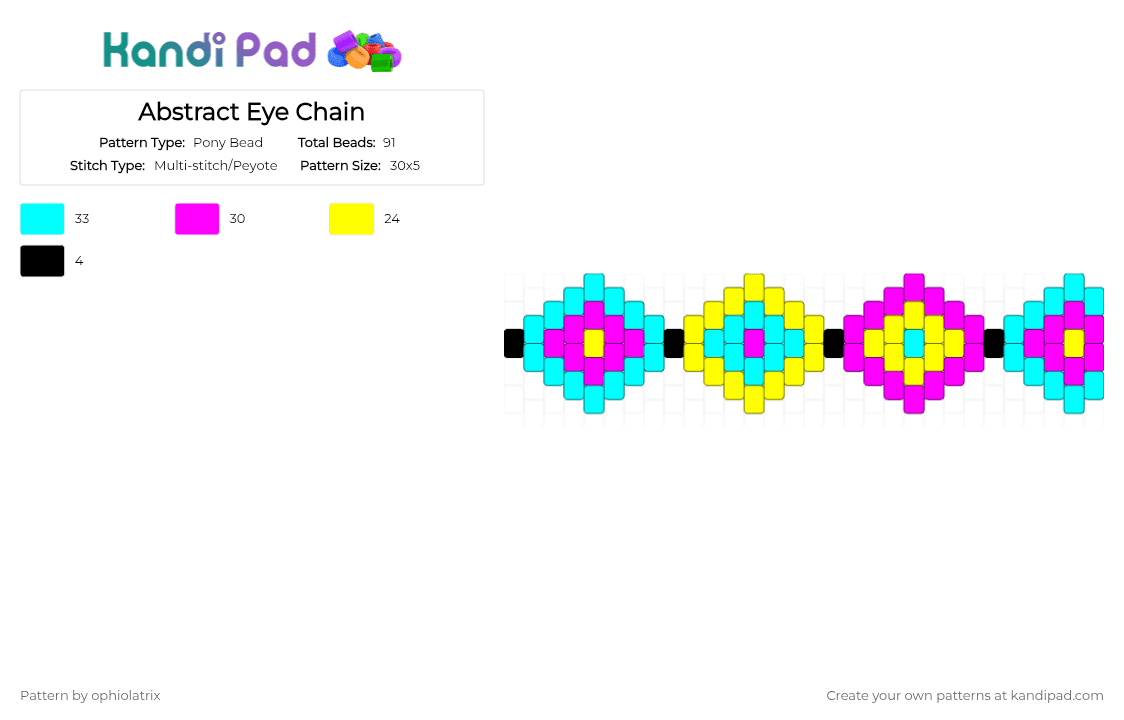 Abstract Eye Chain - Pony Bead Pattern by ophiolatrix on Kandi Pad - light blue,pink