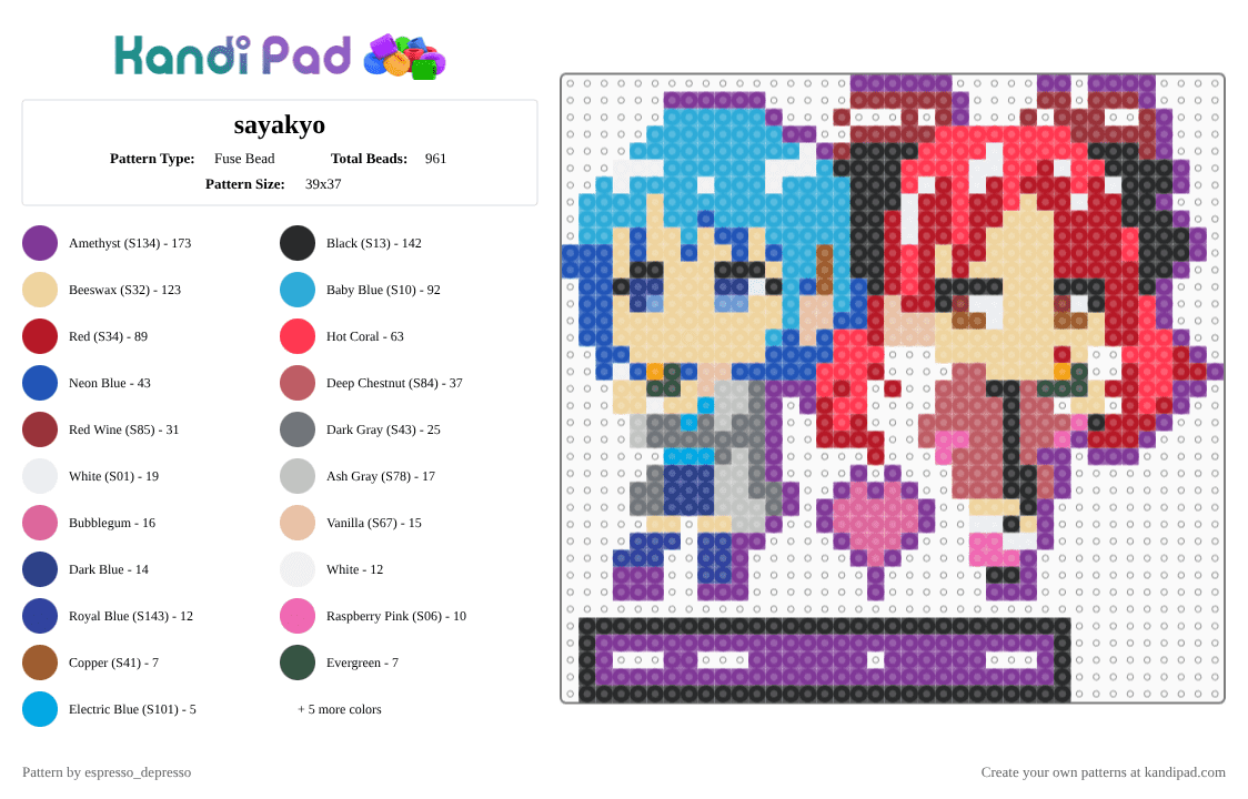 sayakyo - Fuse Bead Pattern by espresso_depresso on Kandi Pad - light blue,beige,red,pink,madoka magica,sayakyo