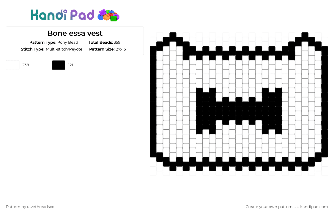 Bone essa vest - Pony Bead Pattern by ravethreadsco on Kandi Pad - black, white