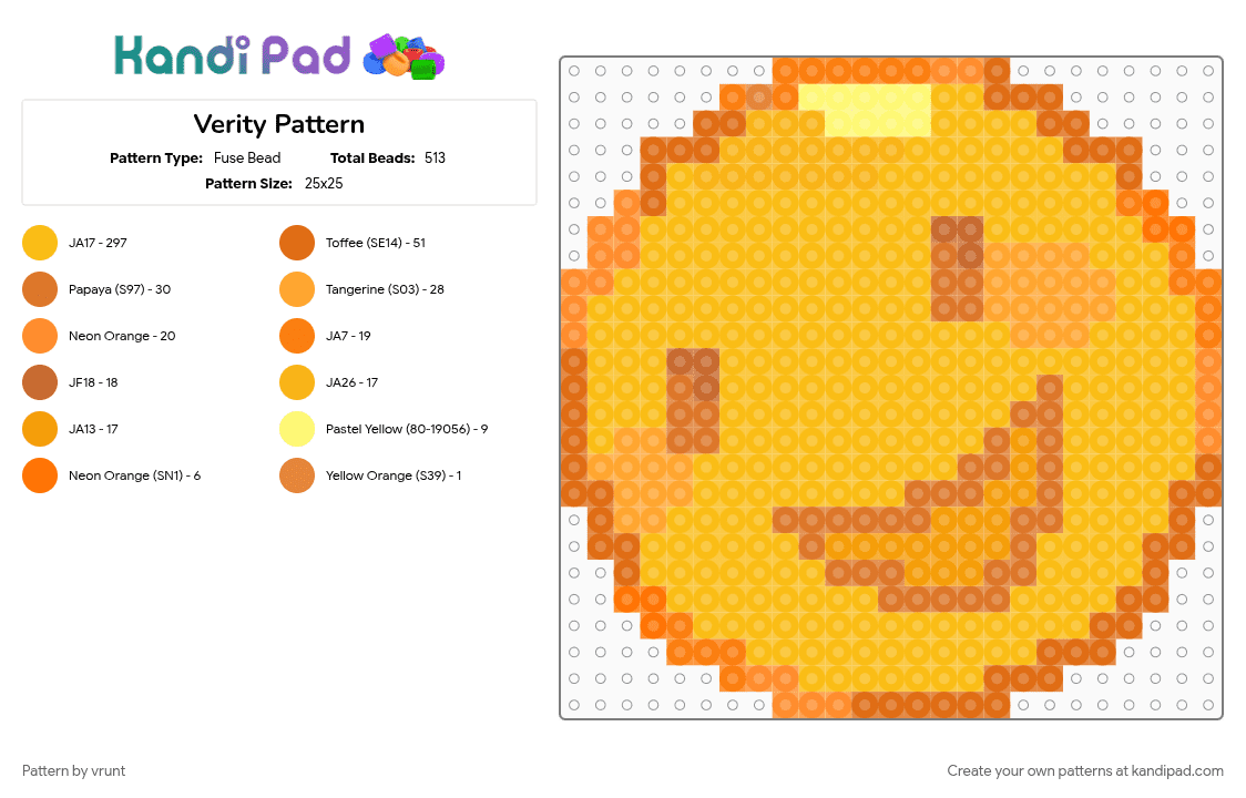 Verity Pattern - Fuse Bead Pattern by vrunt on Kandi Pad - minecraft, orange, thatmobverity, verity, yellow