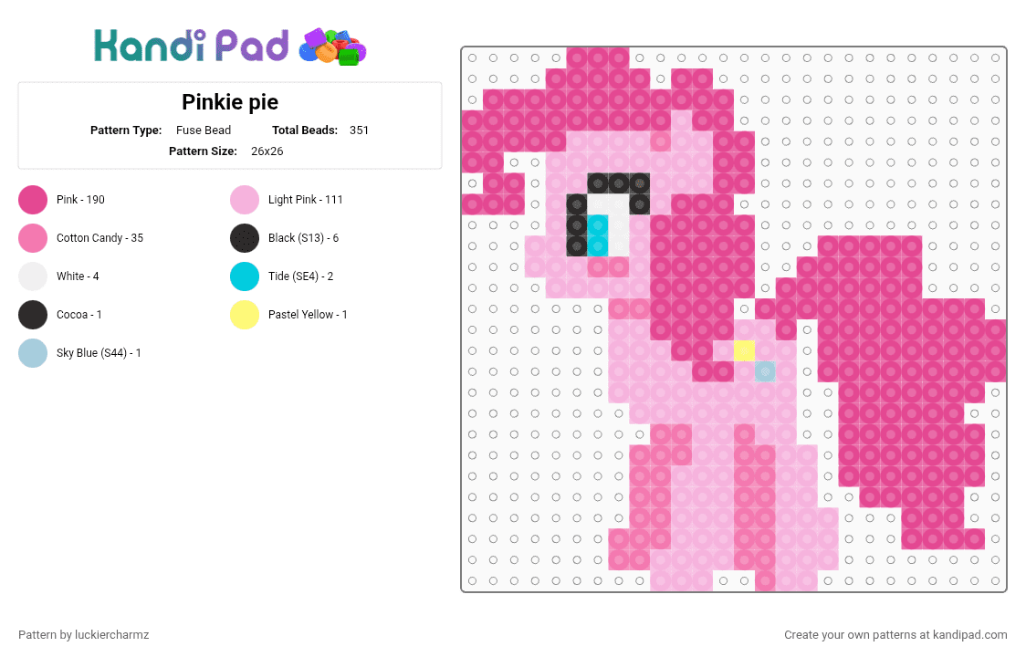 Pinkie pie - Fuse Bead Pattern by luckiercharmz on Kandi Pad - pink,mlp,my little pony,pinkie pie