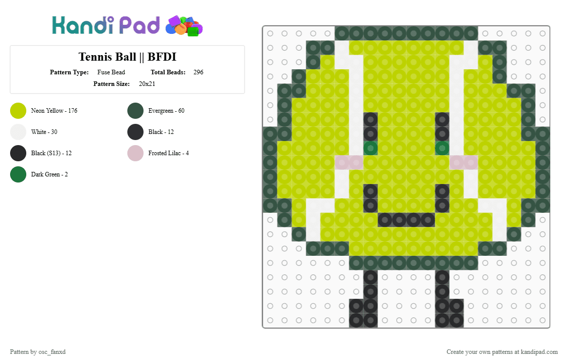 Tennis Ball || BFDI Fuse Bead Pattern - Kandi Pad | Kandi Patterns ...
