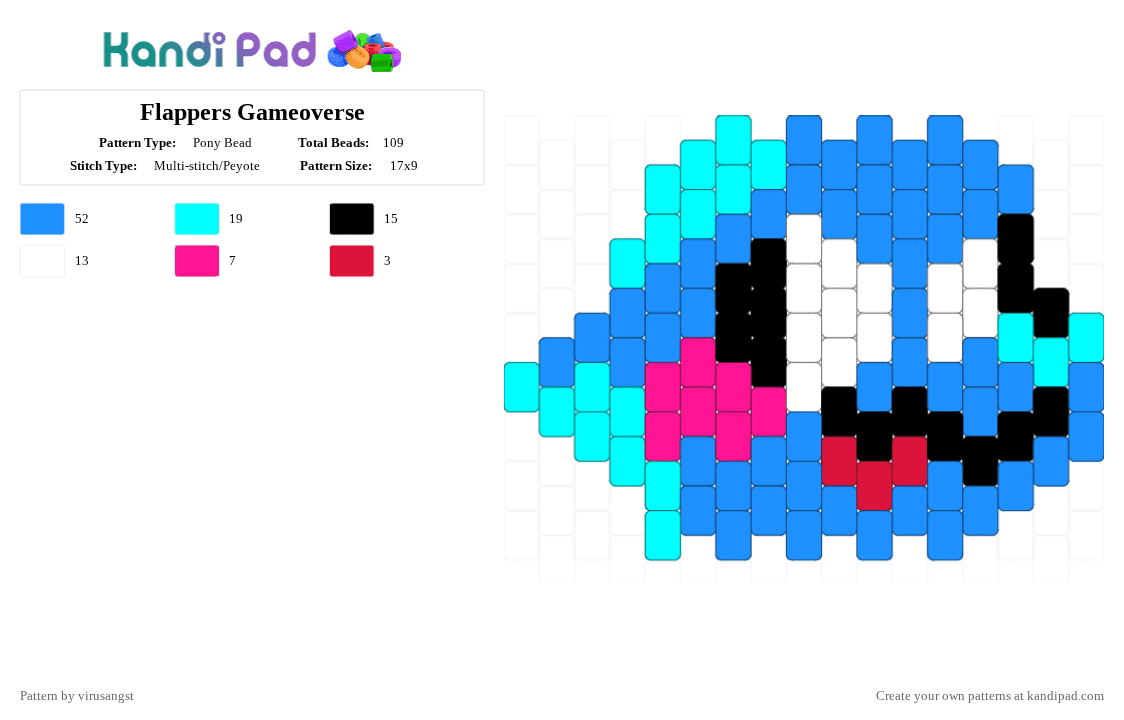 Flappers Gameoverse (owo) - Pony Bead Pattern by virusangst on Kandi Pad - light blue,flappers,gameoverse,flappers gameoverse,charm,dolphin,indie,ocean,goofy
