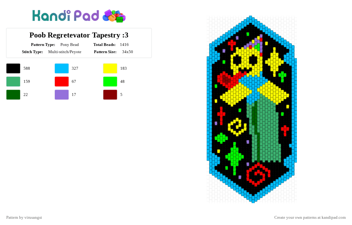 Poob Regretevator Tapestry :3 - Pony Bead Pattern by virusangst on Kandi Pad - light blue,yellow,green,poob,party noob,noob,regretevator,party,tapestry,silly,crazy