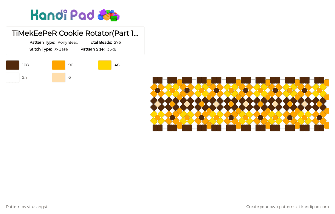 TiMekEePeR Cookie Rotator(Part 1-X base) - Pony Bead Pattern by virusangst on Kandi Pad - brown,orange,timekeeper cookie,timekeeper,crk,cookie run kingdom,rotator,x base,cookie