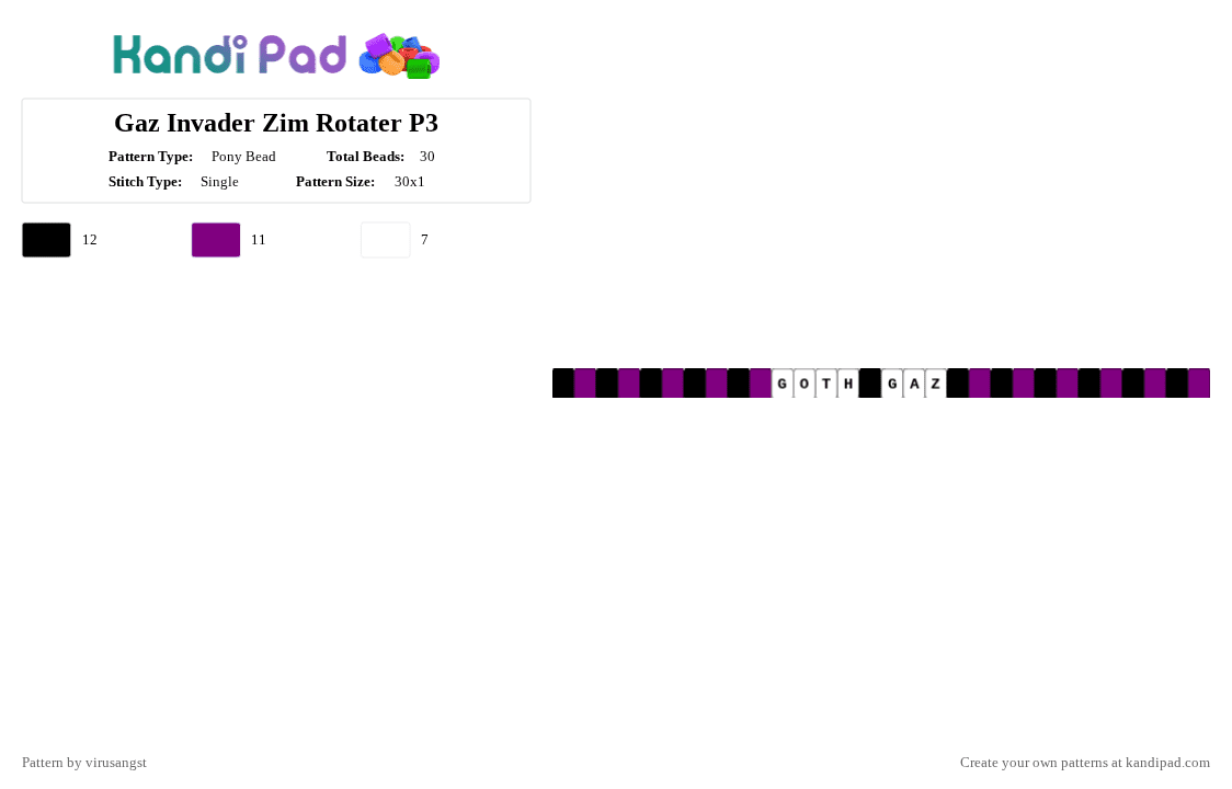 Gaz Invader Zim Rotater P3 - Pony Bead Pattern by virusangst on Kandi Pad - pink,white,gaz,invader zim,gaz invader zim,rotater