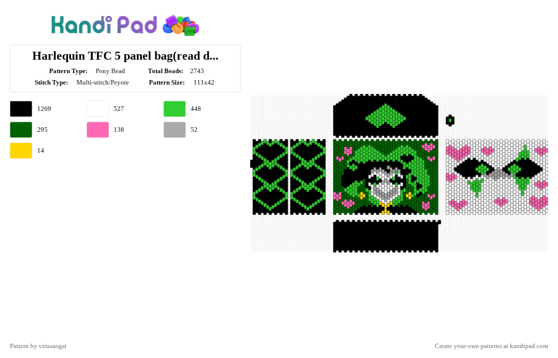 Harlequin TFC 5 panel bag(read desc) - Pony Bead Pattern by virusangst on Kandi Pad - black,green,harlequin,tfc,harlequin tfc,5 panel bag,bag,yumeship