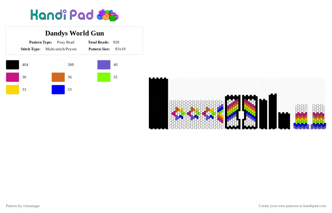Dandys World Gun - Pony Bead Pattern by virusangst on Kandi Pad - black,white,orange,yellow,green,colorful,dandys world,gun,rainbow