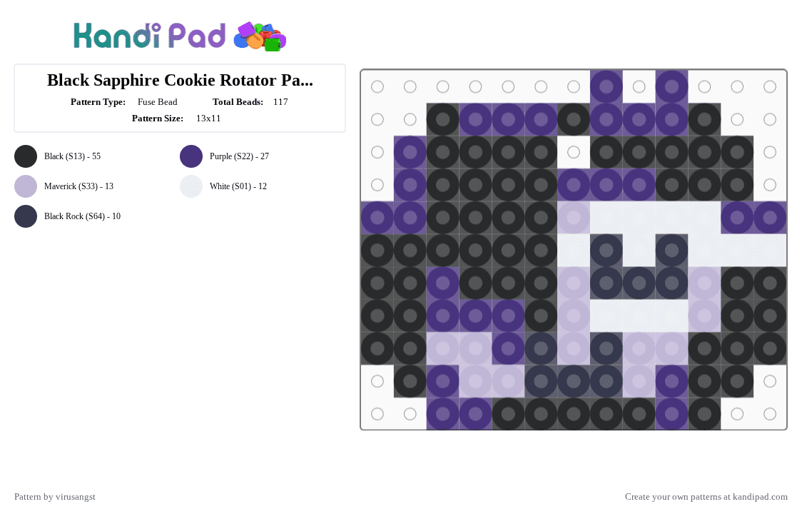 Black Sapphire Cookie(read desc) - Fuse Bead Pattern by virusangst on Kandi Pad - black sapphire cookie,black sapphire,crk,cookie run kingdom,cookie,rotator,perler