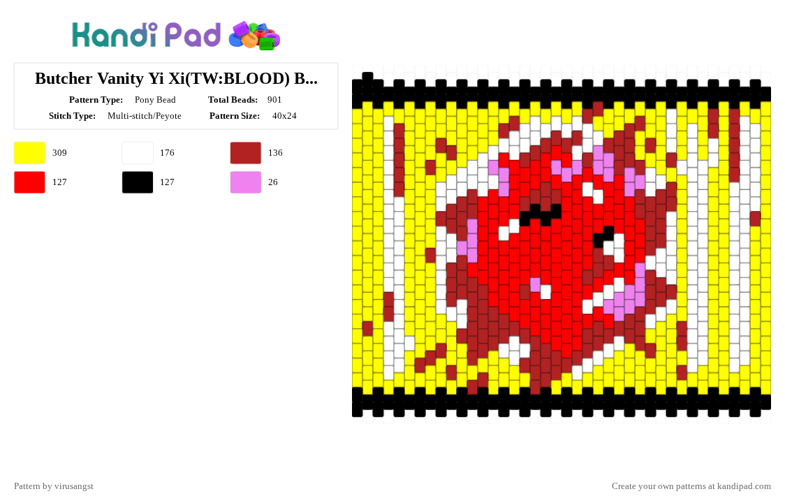 Butcher Vanity Yi Xi(TW:BLOOD) Bag Back Panel - Pony Bead Pattern by virusangst on Kandi Pad - red,yellow,butcher vanity,yi xi,cannabilism,music,bag,forsaken
