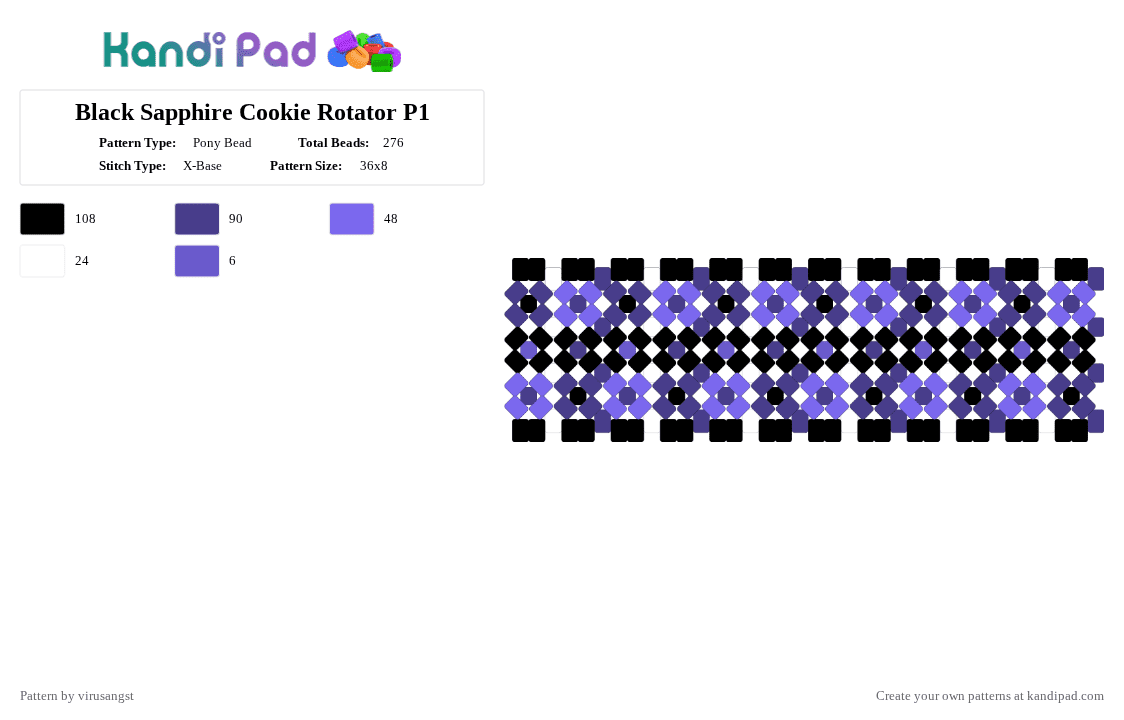 Black Sapphire Cookie Rotator P1(X Base) - Pony Bead Pattern by virusangst on Kandi Pad - purple,blue,cookie run kingdom,crk,black sapphire cookie,black sapphire,cookie,rotator