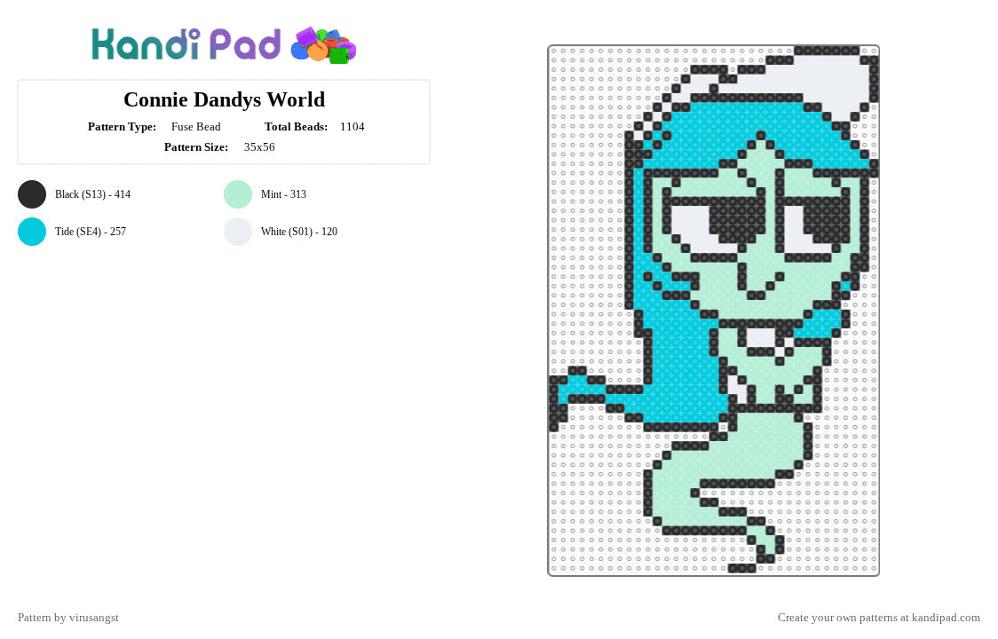 Connie Dandys World - Fuse Bead Pattern by virusangst on Kandi Pad - light blue,dandys world,connie,ghost