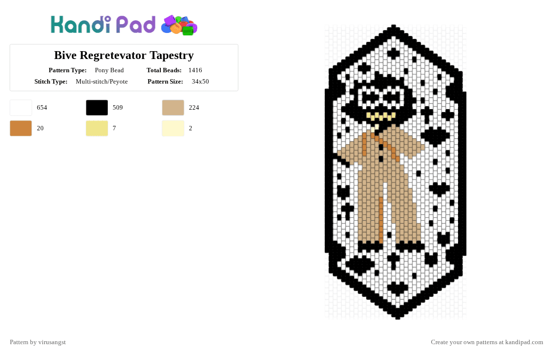 Bive Regretevator Tapestry - Pony Bead Pattern by virusangst on Kandi Pad - white,beige,bive,regretevator,tapestry,silly