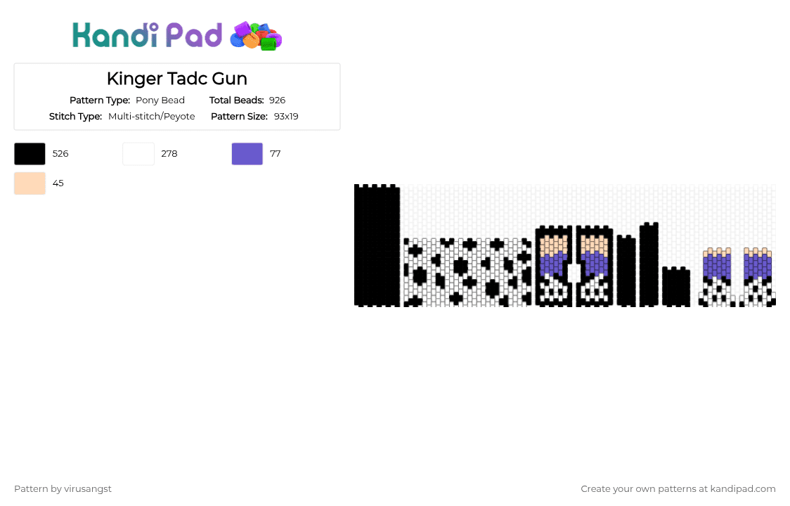 Kinger Tadc Gun - Pony Bead Pattern by virusangst on Kandi Pad - black,white,blue,beige,kinger,kinger tadc,tadc,gun,the amazing digital circus,chesspiece,characters,king