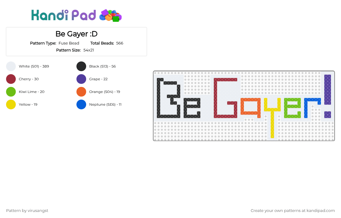 Be Gayer :D - Fuse Bead Pattern by virusangst on Kandi Pad - white,red,yellow,purple,colorful,pride,lgbtq,gay