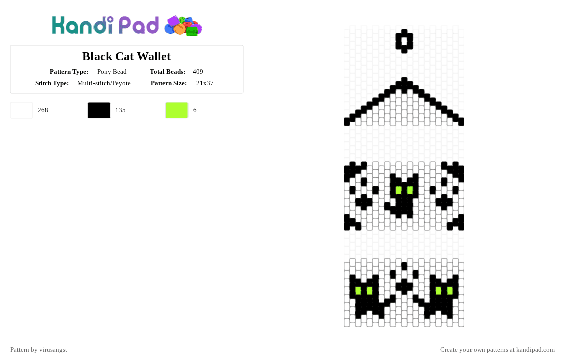 Black Cat Wallet - Pony Bead Pattern by virusangst on Kandi Pad - white,cat,black cat,wallet
