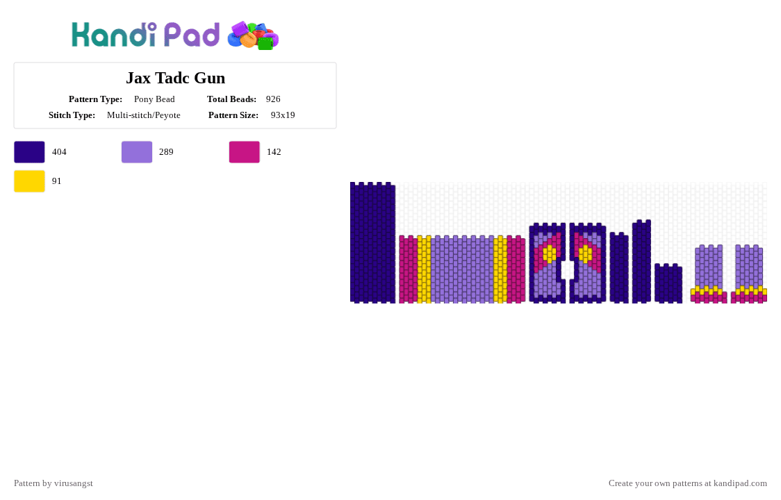 Jax Tadc Gun - Pony Bead Pattern by virusangst on Kandi Pad - purple,tadc,jax tadc,the amazing digital circus,gun,bunny,purple gun