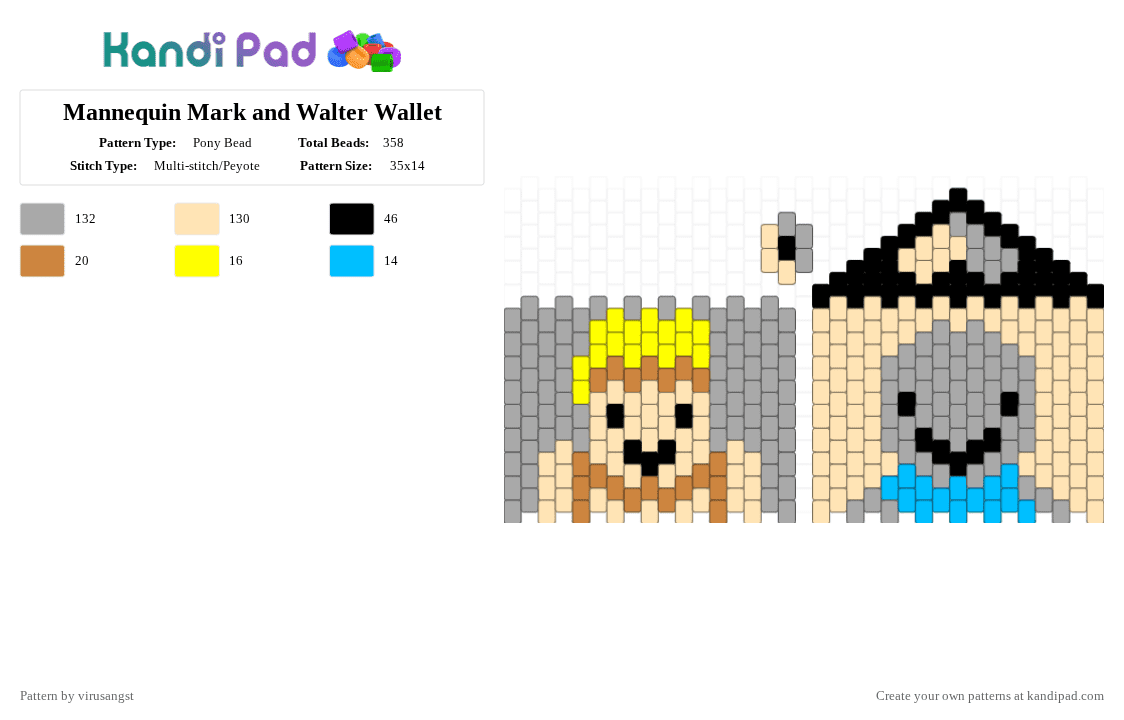 Mannequin Mark and Walter Wallet - Pony Bead Pattern by virusangst on Kandi Pad - beige,mannequin mark,walter,regretevator,wallet,roblox