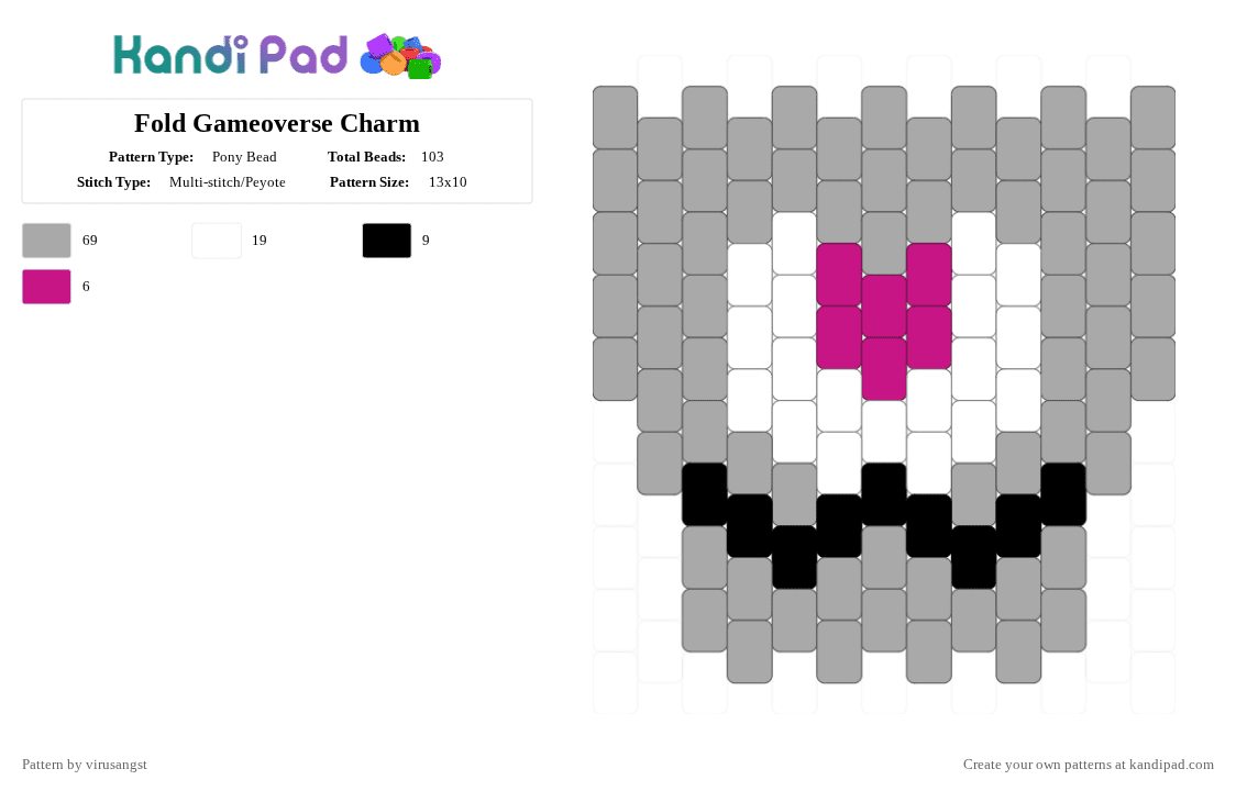 Fold Gameoverse Charm - Pony Bead Pattern by virusangst on Kandi Pad - beige,fold,gameoverse,fold gameoverse,video game,charm,sillly,indie,evil
