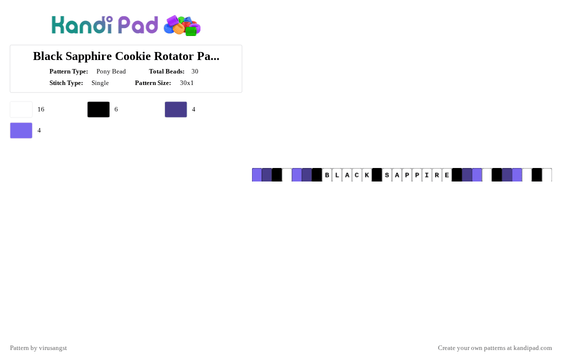 Black Sapphire Cookie Rotator Part 3(Final Piece) - Pony Bead Pattern by virusangst on Kandi Pad - white,purple,blue,cookie run kingdom,crk,black sapphire cookie,black sapphire,cookie