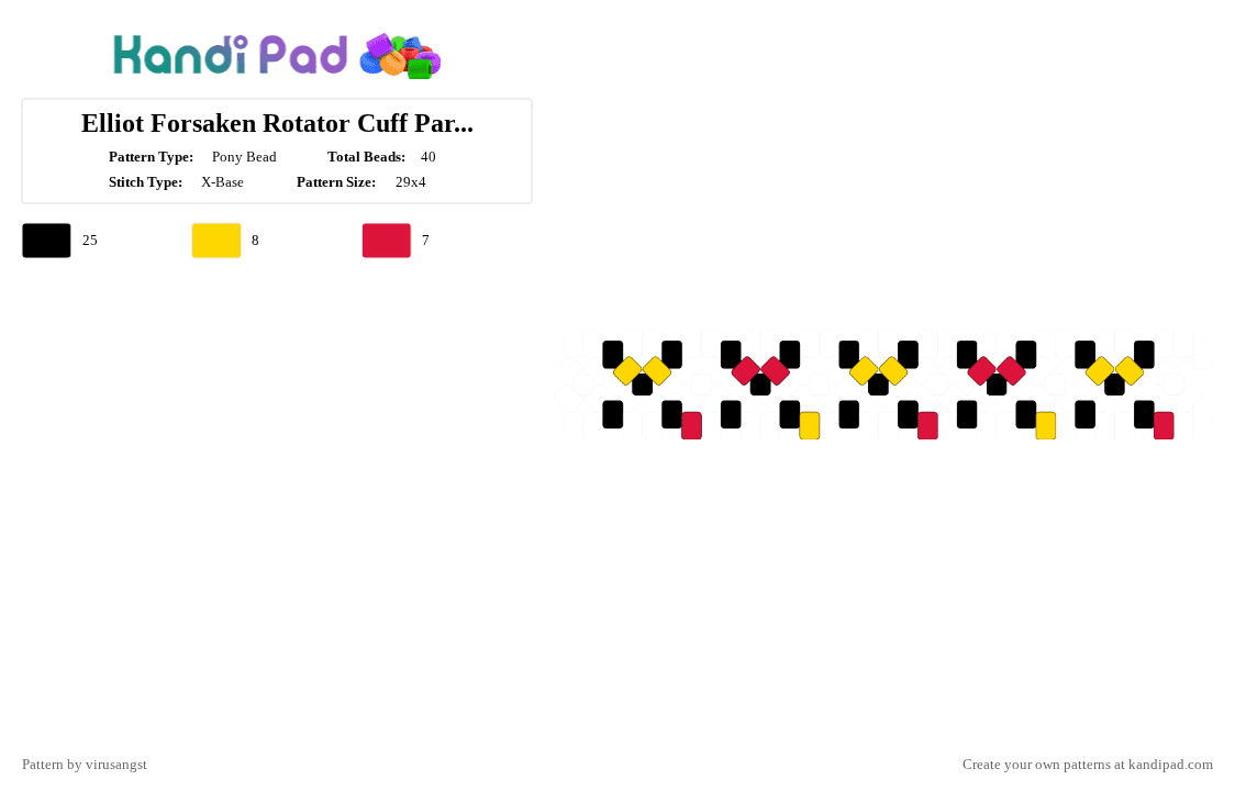 Elliot Forsaken Rotator Cuff Part 2:Spikes - Pony Bead Pattern by virusangst on Kandi Pad - black,yellow,red,forsaken,elliot,elliot forsaken,roblox pizza place,pizza,elliot pizza place,elliot roblox pizza place,pizza place