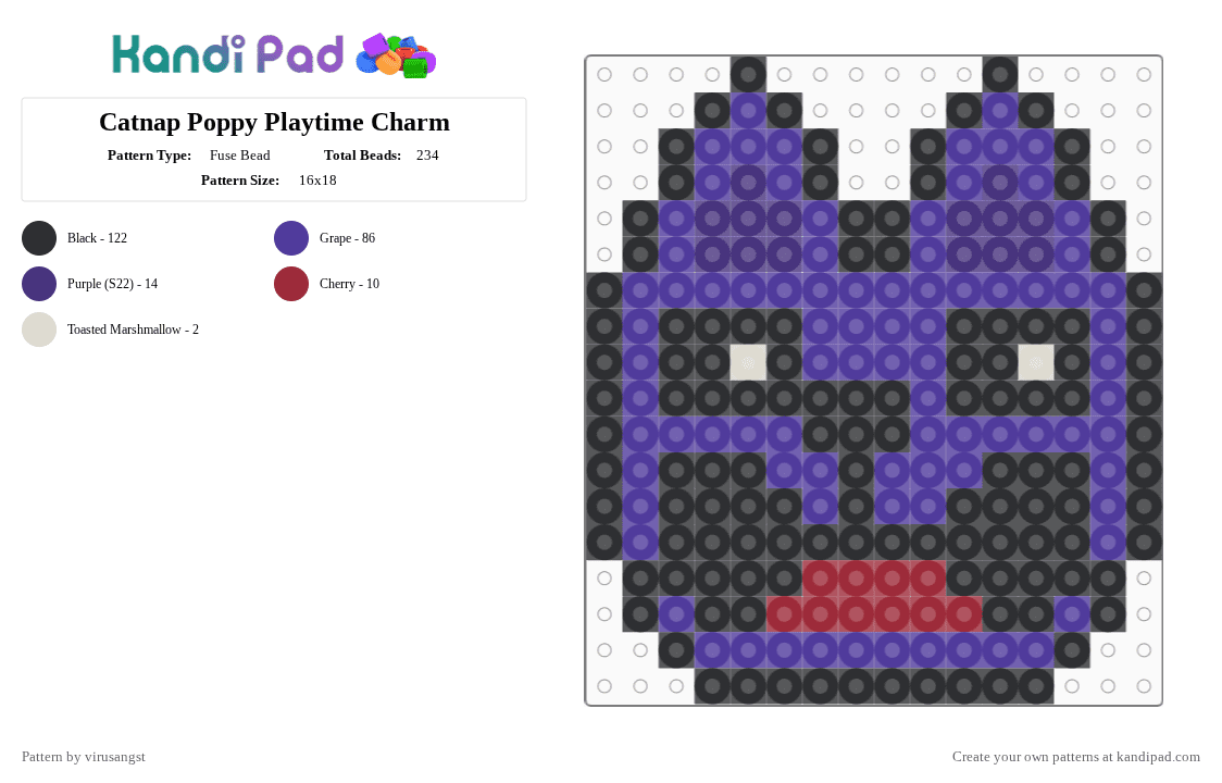 Catnap Poppy Playtime Charm - Fuse Bead Pattern by virusangst on Kandi Pad - purple,catnap,poppy playtime,poppy playtime chapter 3,pypt,catnap poppy playtime,cat