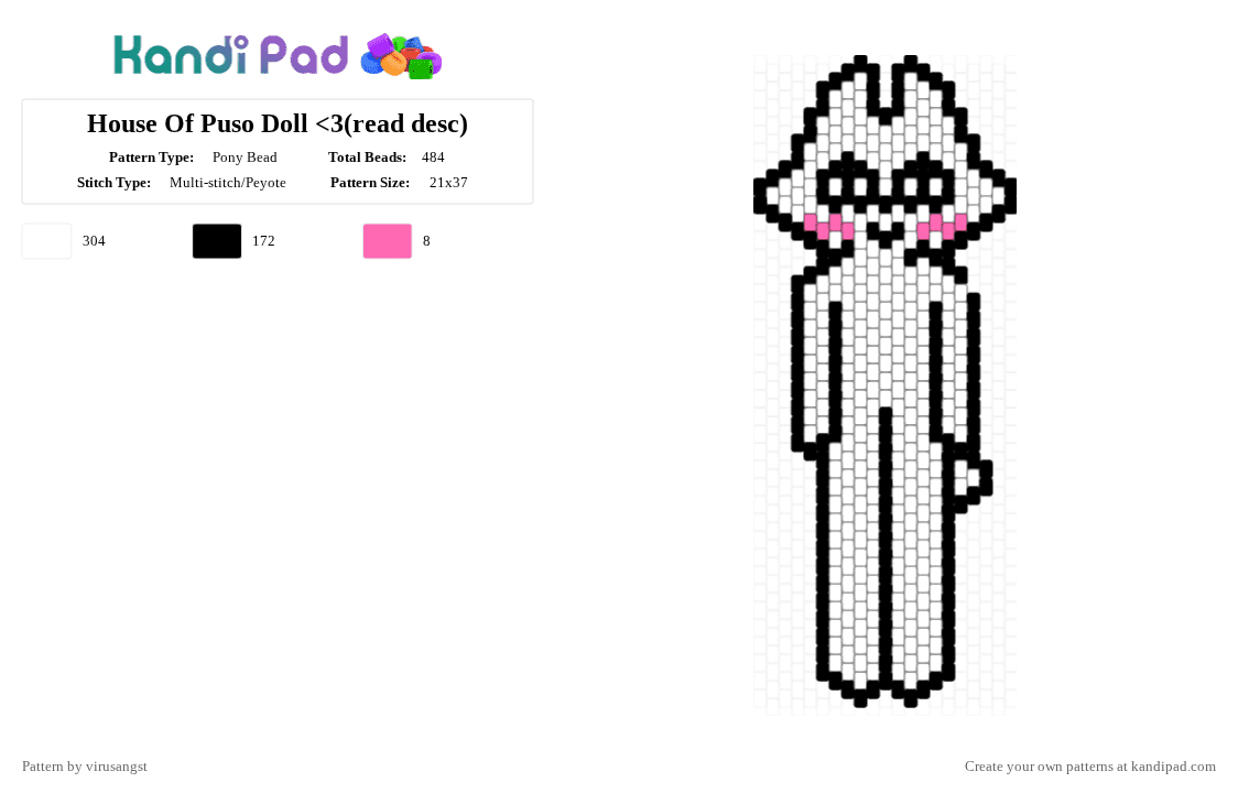 House Of Puso Doll(read desc) - Pony Bead Pattern by virusangst on Kandi Pad - white,house of puso,puso,bayani,notaventshow,fox,doll