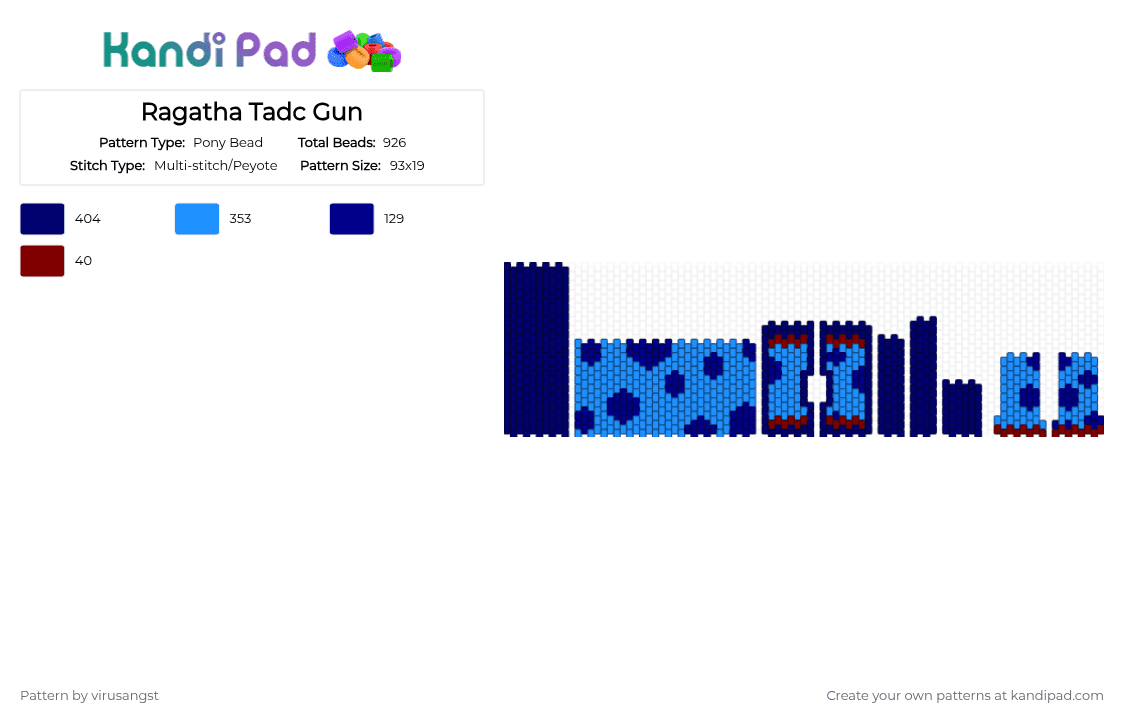 Ragatha Tadc Gun - Pony Bead Pattern by virusangst on Kandi Pad - purple,light blue,ragatha,ragatha tadc,tadc,raggedy ann,ragdoll,gun,the amazing digital circus,licorice