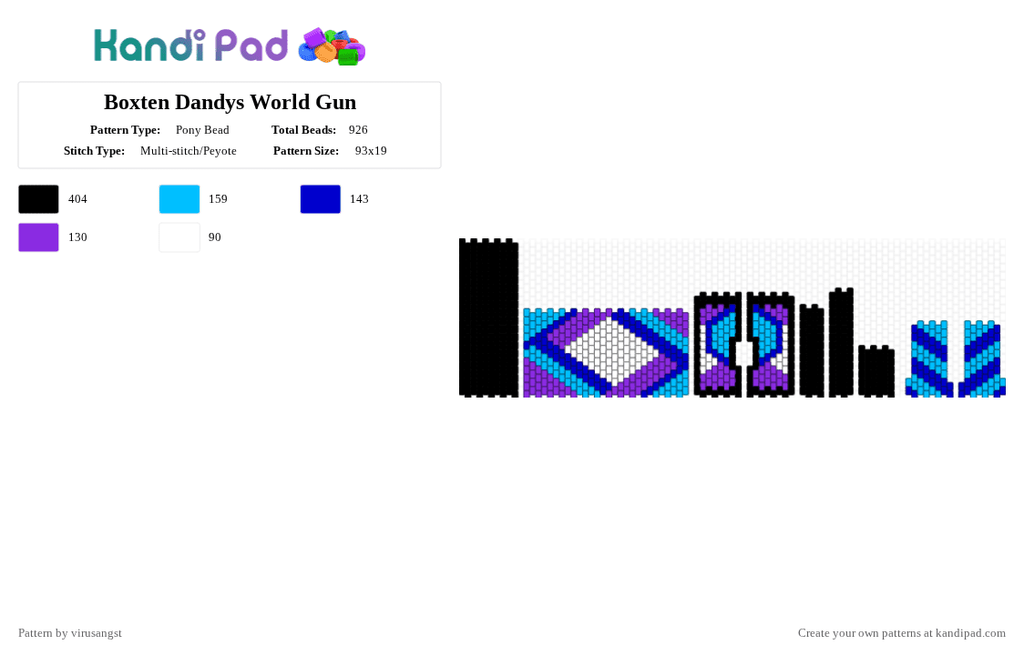 Boxten Dandys World Gun - Pony Bead Pattern by virusangst on Kandi Pad - light blue,purple,boxten,dandys world,dw,boxten dandys world,gun