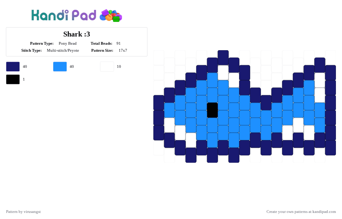 Shark :3 - Pony Bead Pattern by virusangst on Kandi Pad - purple,light blue,shark,sea,ocean,fish,water,silly