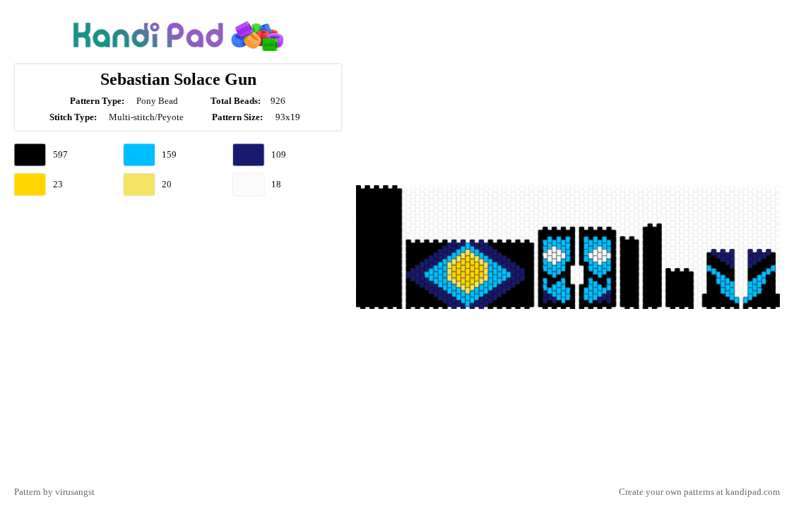 Sebastian Solace Gun - Pony Bead Pattern by virusangst on Kandi Pad - black,purple,light blue,sebastian solace,pressure,sebastian solace pressure,gun