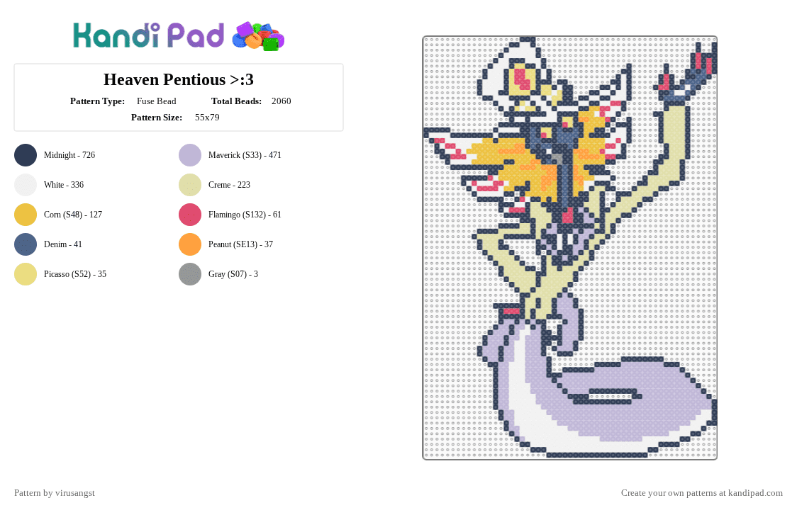 Heaven Pentious >:3 - Fuse Bead Pattern by virusangst on Kandi Pad - purple,yellow,pink,sir pentious,hazbin hotel,perler,heaven,angel,inventor