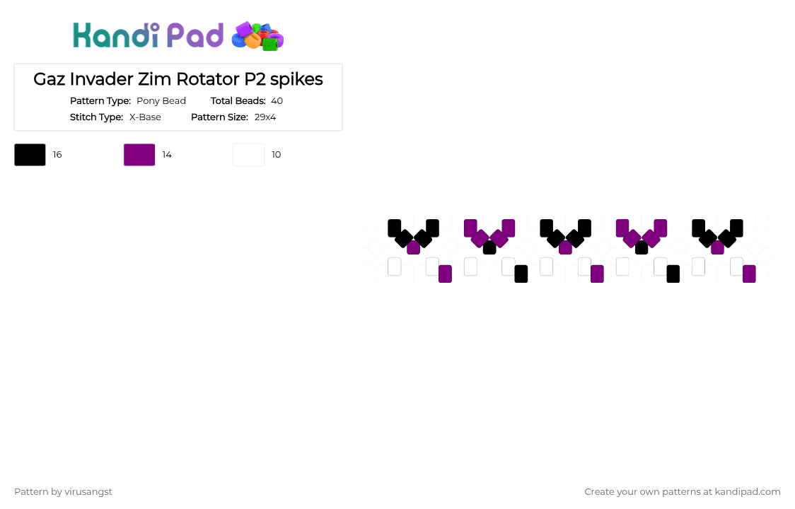 Gaz Invader Zim Rotator P2 spikes - Pony Bead Pattern by virusangst on Kandi Pad - pink,white,gaz,invader zim,gaz invader zim,rotater