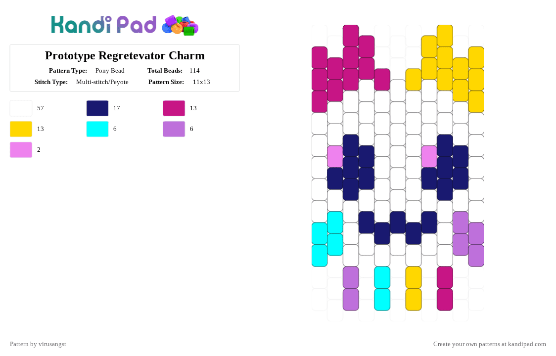 Prototype Regretevator Charm - Pony Bead Pattern by virusangst on Kandi Pad - white,pink,purple,prototype,regretevator,charm,silly,robot,gooseworx,pastel