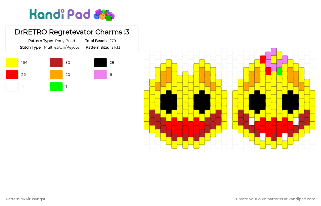 DrRETRO Regretevator Charms :3 - Pony Bead Pattern by virusangst on Kandi Pad - yellow,red,drretro,regretevator,smiley face,charms,silly