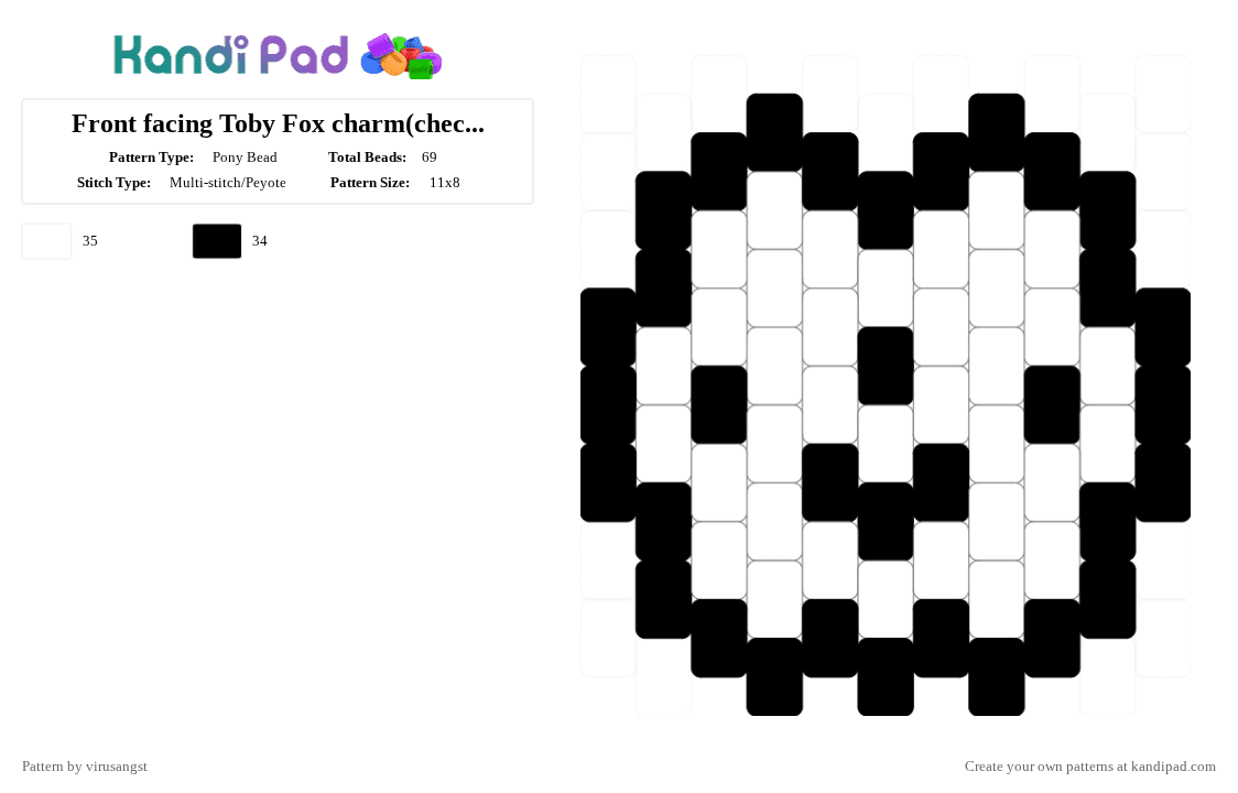 Front facing Toby Fox charm(check desc) - Pony Bead Pattern by virusangst on Kandi Pad - white,black,toby fox,undertale,charm,silly