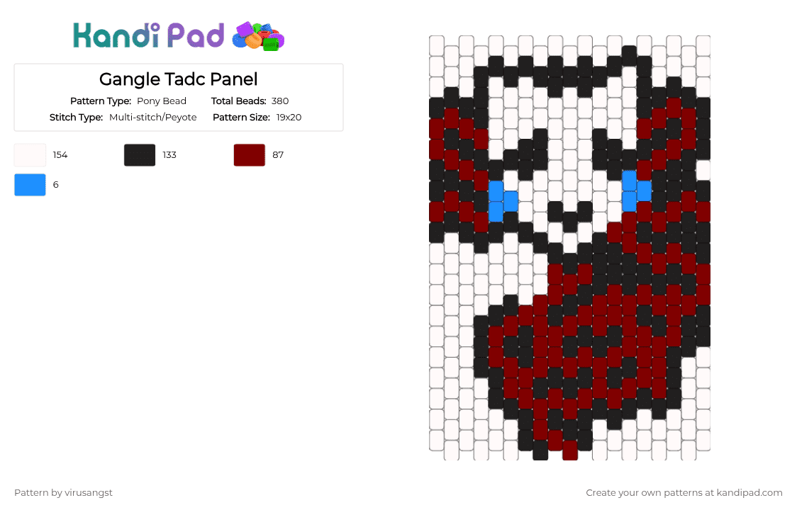 Gangle Tadc Panel - Pony Bead Pattern by virusangst on Kandi Pad - white,brown,cotdstreamers,gangle,gangle tadc,tadc,the amazing digital circus,circus,ribbons