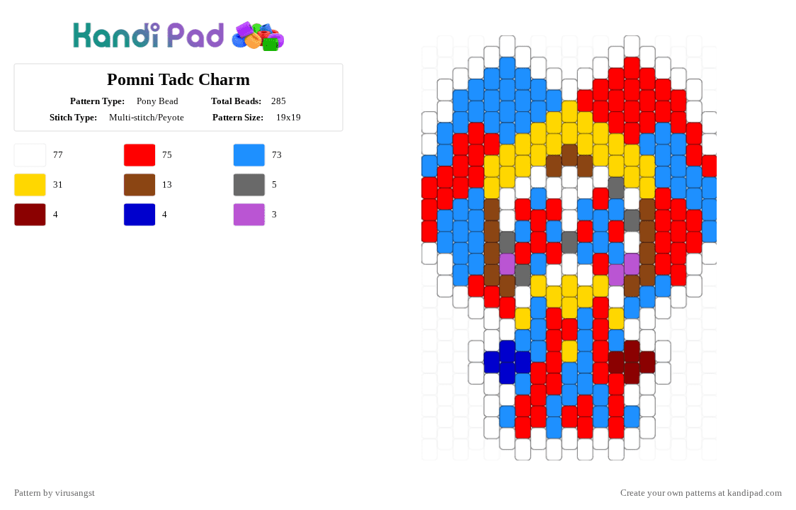 Pomni Tadc Charm - Pony Bead Pattern by virusangst on Kandi Pad - light blue,red,tadc,circus,the amazing digital circus,pomni,jester,keychain,indie