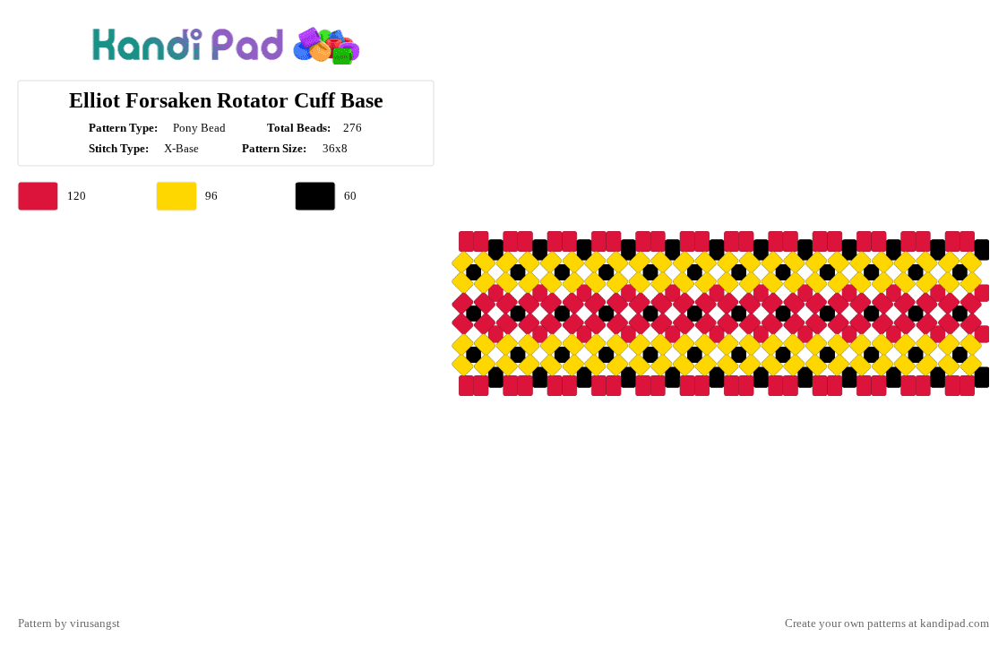 Elliot Forsaken Rotator Cuff Base - Pony Bead Pattern by virusangst on Kandi Pad - red,yellow,elliot forsaken,forsaken,elliot,pizza,roblox pizza place,elliot roblox,roblox,elliot pizza place