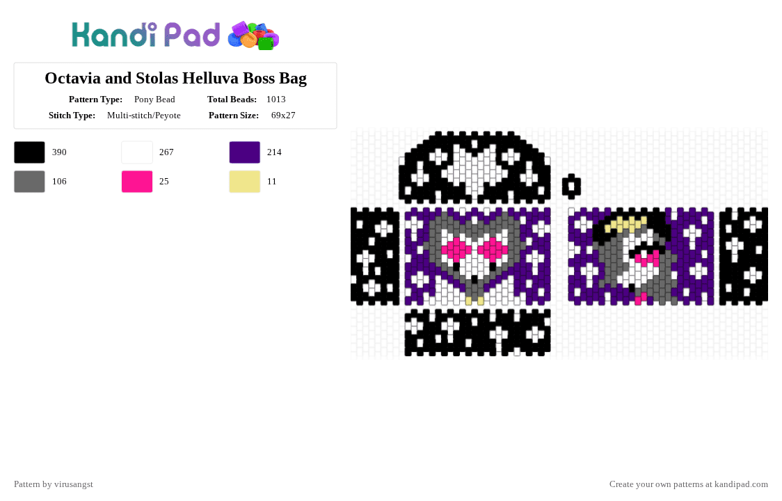 Octavia and Stolas Helluva Boss Bag - Pony Bead Pattern by virusangst on Kandi Pad - gray,purple,octavia,stolas,helluva boss,bag,stars,galaxy,request