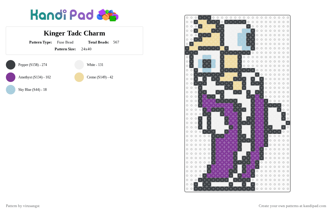 Kinger Tadc Charm - Fuse Bead Pattern by virusangst on Kandi Pad - pink,tadc,the amazing digital circus,kinger,kinger tadc,circus,chess,king