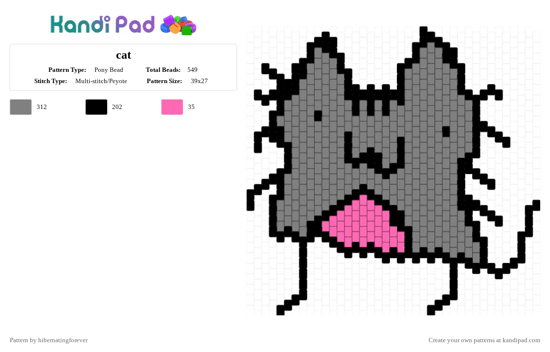 cat - Pony Bead Pattern by hibernatingforever on Kandi Pad - gray