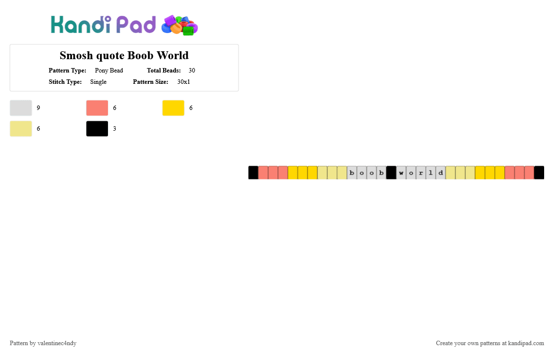 Smosh quote Boob World - Pony Bead Pattern by valentinec4ndy on Kandi Pad - orange,yellow,smosh,youtube,quote
